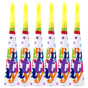 Set 6 Trompete Happy Birthday, Cyrax, pentru Petrecere, Tematica Aniversare, 18.3x5 cm, Multicolor
