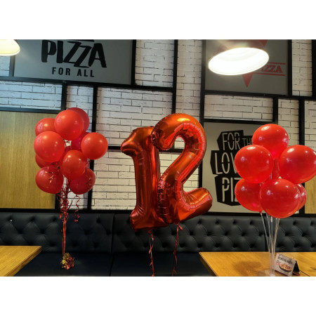 Balon din Folie Metalizata Cyrax, Figurina Cifra, Tema Aniversare 100 cm, Ambalaj Individual, Pai inclus, Umflare cu Aer sau Heliu, Rosu, Cifra 2