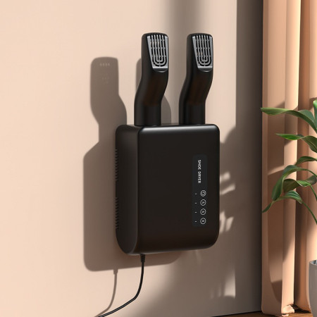 Uscator de Pantofi,  Functie de Uscare, Dezinfectie, Dezodorizare, Montaj pe Perete fara Perforare, din PVC, Silentios, Timer, Negru