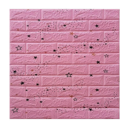 Set 10 Placi Tapet 3D,  70 x 77 cm, Grosime 3 mm, din Polietilena, Tip Caramida, Model Stele, Suprafata acoperita 5.3 mp, Roz