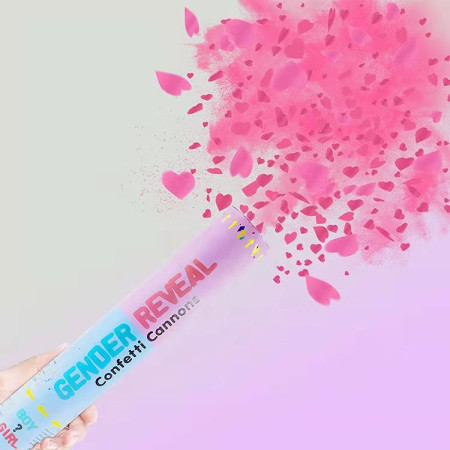 Tun Confetti, Cyrax, Model Gender Reveal, Confetti Cannons, 40 cm, Ambalaj din Carton, Eliberare prin Rasucire, Roz