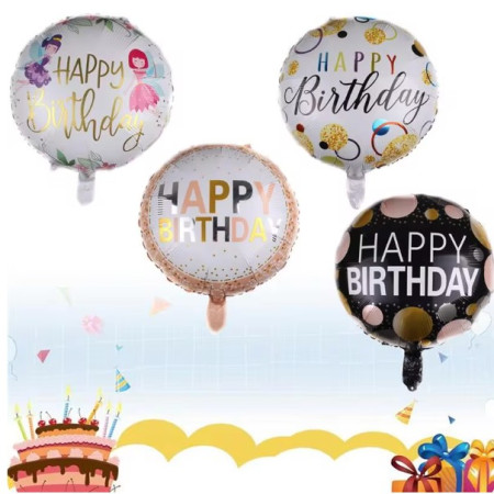 Balon din Folie Metalizata, Cyrax, Figurine, Model 6, Happy Birthday, Tematica Aniversare, 45 cm, Ambalaj Individual, Pai Inclus, Umflare cu Aer sau Heliu, Multicolor