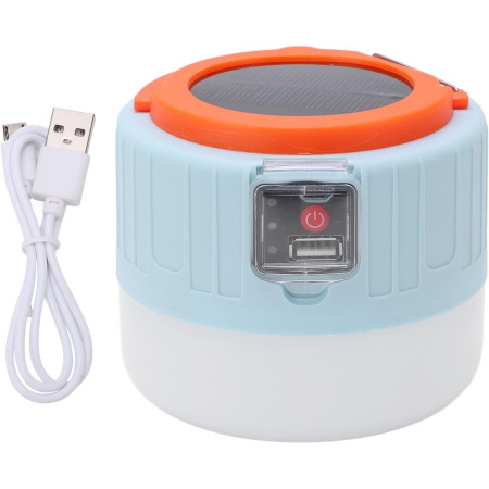 Lampa Portabila,  Incarcare Solara + USB, Afisaj Inteligent al Bateriei, Raza de Actiune 32 mp, 6x9x11 cm, 3 Moduri, Alb