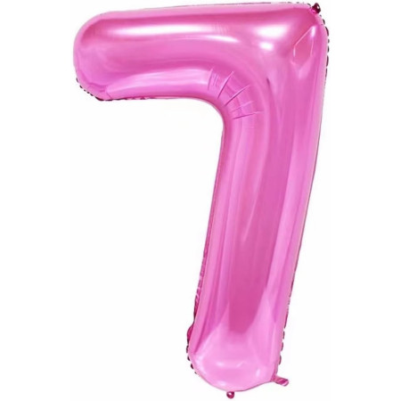 Balon din Folie Metalizata Cyrax, Figurina Cifra si Coroana, Tema Aniversare 100 cm, Ambalaj Individual, Pai inclus, Umflare cu Aer sau Heliu, Roz, Cifra 7