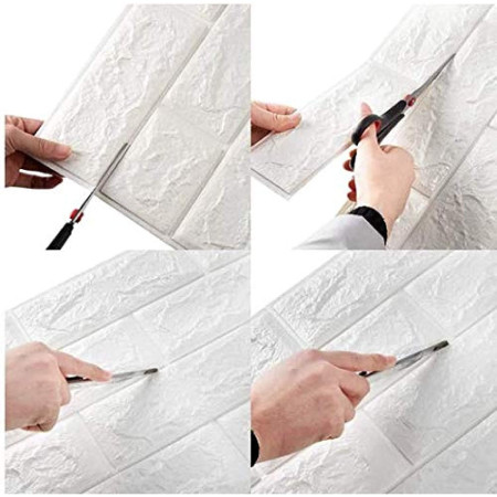 Set 10 Placi Tapet 3D,  70 x 77 cm, Grosime 3 mm, din Polietilena, Model Caramida, Suprafata acoperita 5.3 mp, Alb