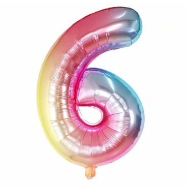 Balon din Folie Metalizata Cyrax, Figurina Cifra, Tema Aniversare 40 cm, Ambalaj Individual, Pai inclus, Umflare cu Aer sau Heliu, Multicolor, Cifra 6