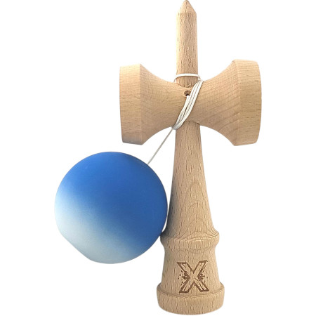Kendama X Originala, Profesionala, Cyrax, din Lemn, Rubber Grip, 18 cm, Albastru/Alb