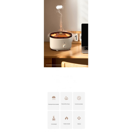 Umidificator de tip vulcan,  cu aromaterapie, cu telecomanda, 560 ml, model V21A, alb