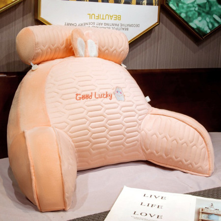 Perna Multifunctionala,  Spatar pentru Pat, Protectie Lombara, Marime Medie, 60 x 40 cm, din Latex, Model Iepure, Roz