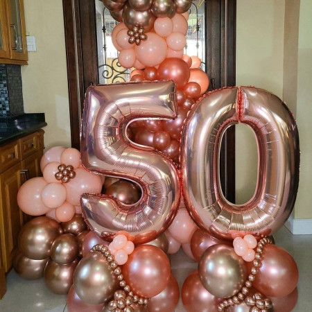 Balon din Folie Metalizata Cyrax, Figurina Cifra, Tema Aniversare 100 cm, Ambalaj Individual, Pai inclus, Umflare cu Aer sau Heliu, Coral, Rose, Cifra 0