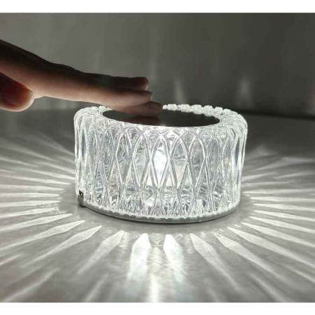 Lampa LED RGB 16,  3 Nivele de Intensitate, Incarcare USB, 3W, Cristal Acrilic, 6x12 cm, Telecomanda, Transparent