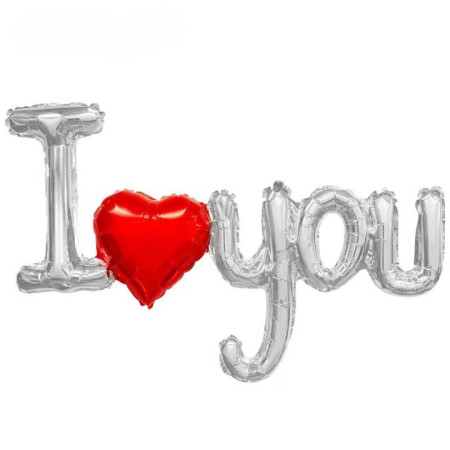 Cyrax Balon din Folie Metalizata, Figurine Litere si Inima, Model I Love You, Tema Ziua Indragostitilor, 54x97 cm, Ambalaj Individual, Pai Inclus, Umflare cu Aer sau Heliu, Argintiu/Rosu