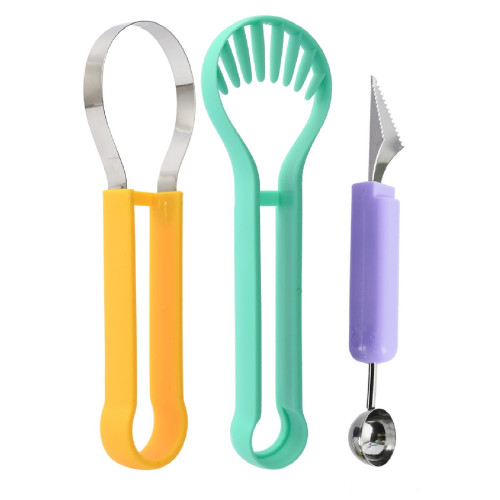 Ustensila bucatarie 4 in 1 pentru taiat si decorat fructe Cyrax, material inox si plastic, compact, 28x6.2 cm, multicolor...