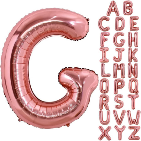 Balon Folie Metalizata Litera G, Cyrax, 100 cm, Umflati cu Heliu sau Aer, Ambalaj Individual, Pai inclus, Rose Gold