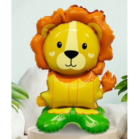 Balon din Folie Metalizata, Cyrax, Mini Figurine Animalute, Model Leu, Tematica Aniversare, 39x58 cm, Ambalaj Individual, Pai Inclus, Umflare cu Aer sau Heliu, Multicolor