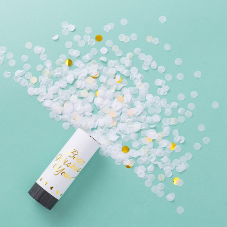 Tun de Confetti, Cyrax, Best Wishes 11 x 4 cm, Model Buline din Hartie si Folie, Alb