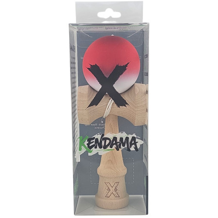 Kendama X Originala, Profesionala, Cyrax, din Lemn, Rubber Grip, 18 cm, Rosu/Alb
