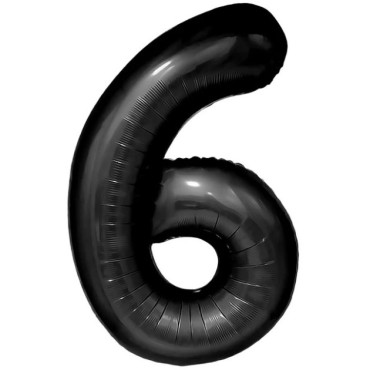 Balon din Folie Metalizata Cyrax, Figurina Cifra, Tema Aniversare 40 cm, Ambalaj Individual, Pai inclus, Umflare cu Aer sau Heliu, Negru, Cifra 6