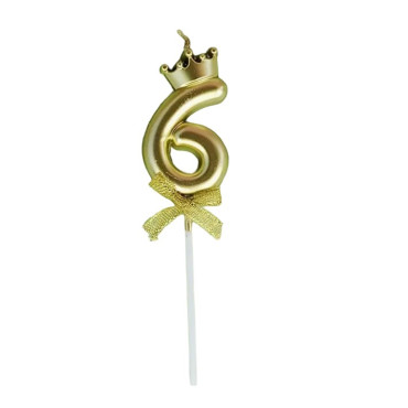 Lumanare pentru Tort Cifra 6, Model Coroana, Gold, Cyrax, Party