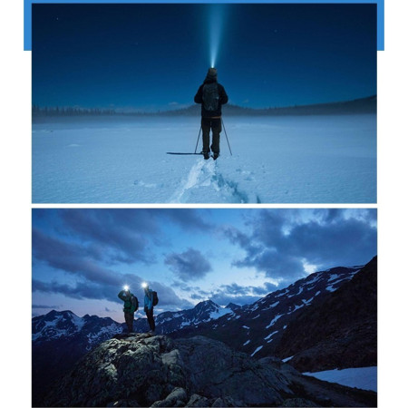 Lanterna LED de Montat pe Cap,  cu Raza Lunga de Zoom, Reincarcabila USB, Far Telescopic, Rezistent la Apa, Reglabil, pentru Pescuit in Aer Liber, Camping, Lumina Puternica, Lanterna, 8.6x7.5x6.5cm, Gri