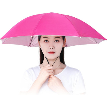 Umbrela de Cap,  Diametru 69 cm, Snur Reglabil de Cap, Protectie UV/Ploaie, Roz