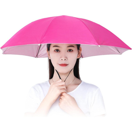 Umbrela de Cap,  Diametru 69 cm, Snur Reglabil de Cap, Protectie UV/Ploaie, Roz