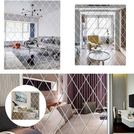 Set 32 de Oglinzi Autocolante pentru Perete,  sub Forma de Romb, Acril, 14.2x23.6x15.5 cm