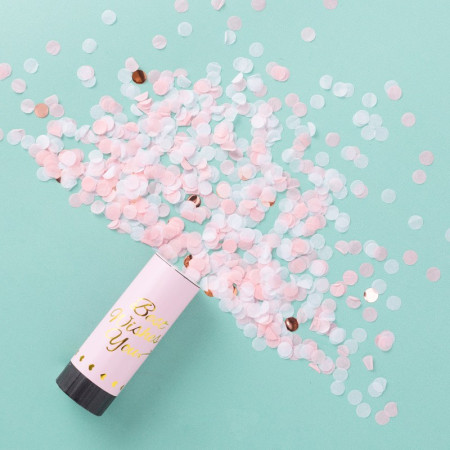 Tun de Confetti, Cyrax, Best Wishes 11 x 4 cm, Model Buline din Hartie si Folie, Roz