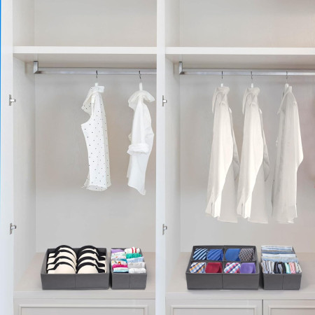 Organizator pentru Sertar,  3 Marimi, pentru Lenjerie, Tricouri, Sosete, 6 Piese, Pliabil, Stivuibil, din Tesatura, Gri