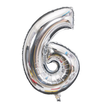 Balon din Folie Cyrax, Cifra 6, 81 cm, Pentru Aer sau Heliu, Bulk, Argintiu