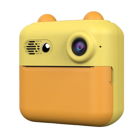 Set Camera Instantanee pentru Copii, Cyrax, Ecran HD 2.4'', 24MP, 720P Video, 1200 mAh, cu Functie de Printare Alb-Negru, cablu USB-C, Bluetooth, Compatibil iOS/Android, Imprimare APP, Portocaliu