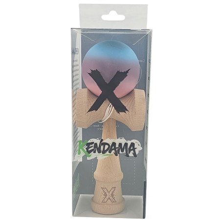 Kendama X Originala, Profesionala, Cyrax, din Lemn, Rubber Grip, 18 cm, Roz/Mov/Albastru