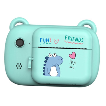 Camera Instantanee pentru Copii, Cyrax, Camera Frontala + Selfie, cu Functie de Printare, Cablu USB-C, Bluetooth, Compatibil iOS/Android, Imprimare APP, Model Dino Love, Albastru