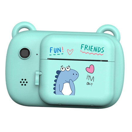 Camera Instantanee pentru Copii, Cyrax, Camera Frontala + Selfie, cu Functie de Printare, Cablu USB-C, Bluetooth, Compatibil iOS/Android, Imprimare APP, Model Dino Love, Albastru