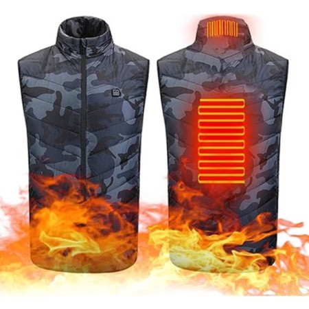 Vesta cu Incalzire,  Unisex, 2 Zone de Incalzire, Umplutura Bumbac, 3 Trepte de Temperatura, Incarcare USB, Albastru,  65 - 75 kg, Marime XXL