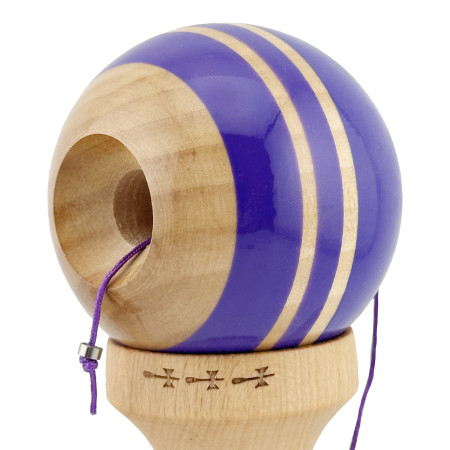 Kendama X Rainbow Originala, Profesionala, Cyrax, Big Cups V2, Super Sticky cu Cupe Mari, Rulment Metalic, din lemn 18 cm, Ata 55 cm, Indigo/Maro