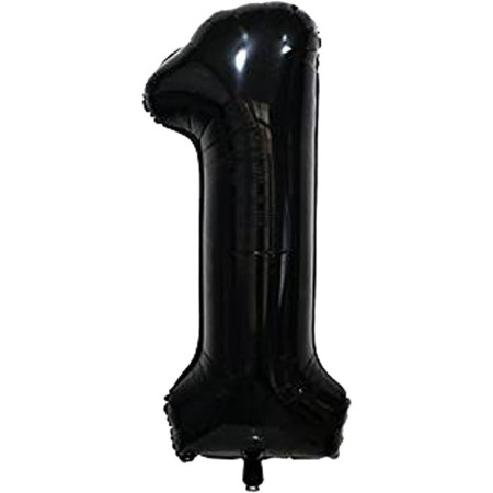 Balon din Folie Metalizata Cyrax, Figurina Cifra, Tema Aniversare 40 cm, Ambalaj Individual, Pai inclus, Umflare cu Aer sau Heliu, Negru, Cifra 1