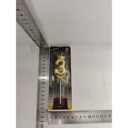 Lumanare pentru Tort Cifra 3, Model Coroana, Gold, Cyrax, Party