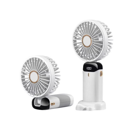 Ventilator Ultra Portabil cu Aromaterapie,  3 in 1, de Mana, de Birou, de Gat, 5 Trepte de Viteza, Incarcare USB, Autonomie 12h, Pliabil, cu Ecran LCD, Alb