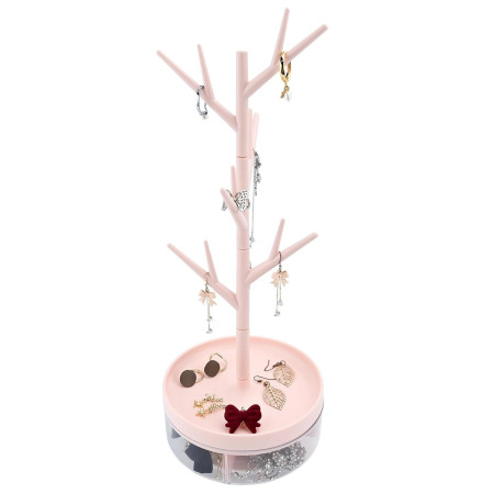 Cutie de Bijuterii,  Rotativa, cu Suport Tip Ramura, 36.5 x 14 cm, din ABS+PP, Roz