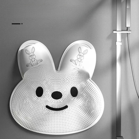 Covoras de Baie,  pentru Masaj/Spalat Picioare, din TPE, Antiderapant, 45 x 45 cm, Model Iepuras, Alb