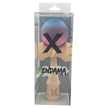Kendama X Originala, Profesionala, Cyrax, din Lemn, 18 cm, Rubber Grip, Gradient Albastru deschis/Mov/Roz
