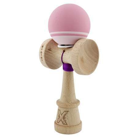 Kendama X Originala, Profesionala, Cyrax, Rubber Grip, Cupe Mari KING SIZE V3, Gaura in Baza, Rulment Metalic, din lemn 18 cm, Ata 62/65 cm, Bicolor Roz/Roz deschis