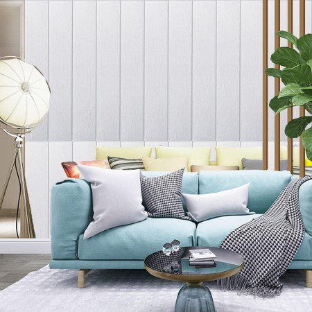 Set 10 Placi Tapet 3D,  70 x 70 cm, Grosime 3 mm, din Rasina, Tip Placi de Lemn, Suprafata Acoperita 4.9 mp, Alb