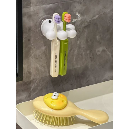 Suport de Baie,  Multifunctional, pentru Periute/Cabluri, din PVC, cu Ventuza, Model Manusa Mickey Mouse, 7 x 6.5 cm, Alb