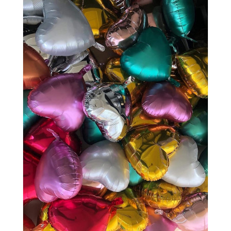 Balon din Folie Metalizata, Cyrax, Figurina Inimioara, Model Simplu, Tematica Iubire, 40 cm, Ambalaj Individual, Pai Inclus, Umflare cu Aer sau Heliu, Auriu