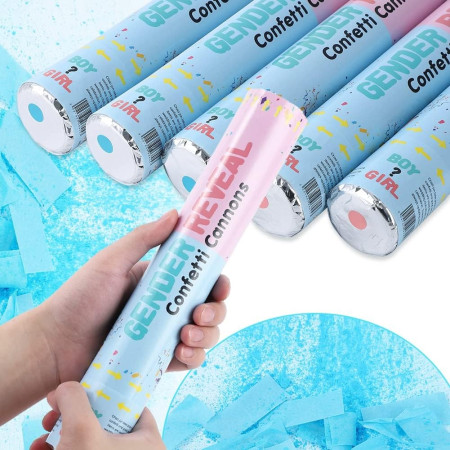 Tun Confetti, Cyrax, Model Gender Reveal, Confetti Cannons, 40 cm, Ambalaj din Carton, Eliberare prin Rasucire, Albastru