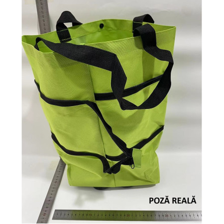 Geanta Pliabila,  2 in 1, Carucior cu Roti, pentru Cumparaturi, 19 l, Verde, Plastic, 39 x 46 x 12 cm