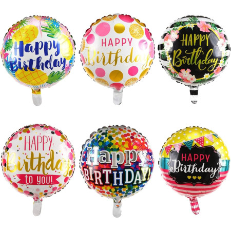 Balon din Folie Metalizata, Cyrax, Figurine, Model 4, Happy Birthday, Tematica Aniversare, 45 cm, Ambalaj Individual, Pai Inclus, Umflare cu Aer sau Heliu, Multicolor