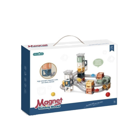 Set piese magnetice de constructie, Cyrax, Cu tobogane si bile, 41 piese, Multicolor